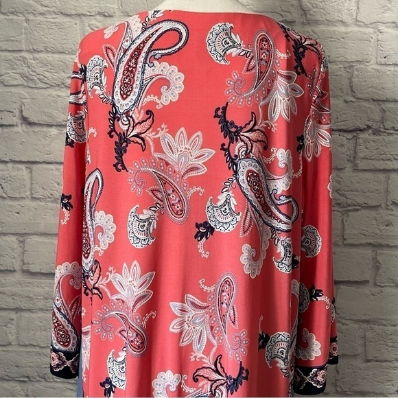 STUDIO One 3/4 Bell Sleeves Paisley Print Shift Crew Neck Midi Dress Size Medium - Picture 8 of 11